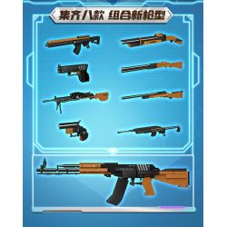 GUDI 40603 non  SÚNG TRƯỜNG TẤN CÔNG AK-47 8 TỔ HỢP bộ đồ chơi xếp lắp ráp ghép mô hình Gun 360 khối
