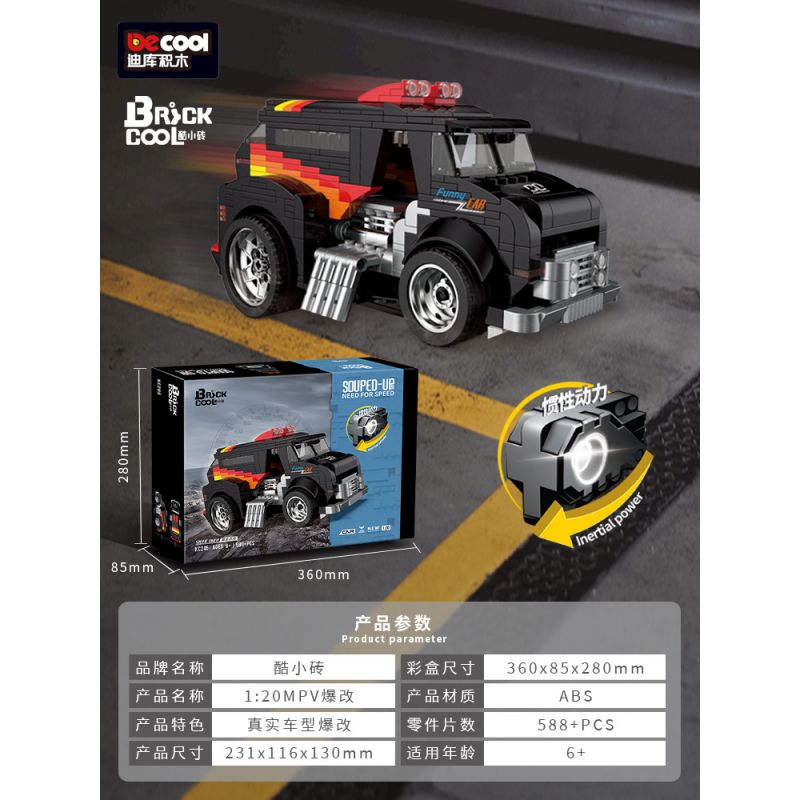 BRICKCOOL KC205 non  SỬA ĐỔI CHẤT NỔ XE ĐA DỤNG RED TIGER CHẠY TRỐN 1:20 tỷ lệ 1:20 bộ đồ chơi xếp lắp ráp ghép mô hình Racers SOUPED-UP SPEED TIGER MULTI-PURPOSE VEHICLES Đua Tốc Độ 588 khối