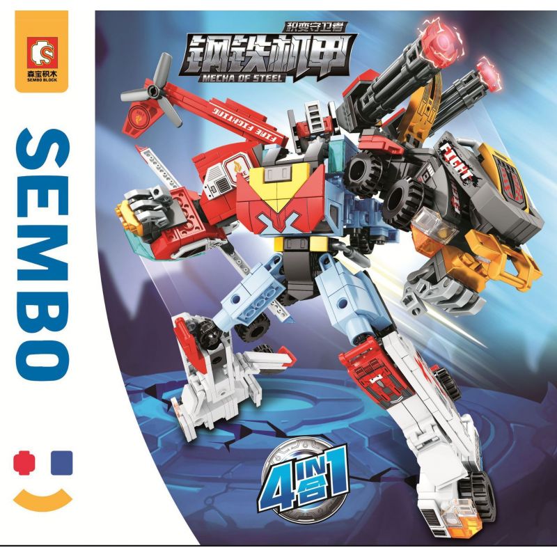 SEMBO 103233 103234 103235 103236 non  STEEL MECHA TRANSFORMATION GUARDIAN 4 KẾT HỢP XE TĂNG CỨU THƯƠNG TRỰC THĂNG TẢI bộ đồ chơi xếp lắp ráp ghép mô hình Transformers MECHA OF STEEL Robot Đại Chiến Người Máy Biến Hình 725 khối