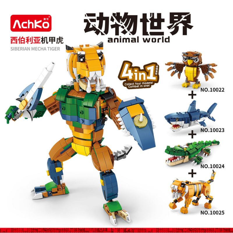 ACHKO 10023 non  SIBERIAN MECHATIGER CÁ MẬP bộ đồ chơi xếp lắp ráp ghép mô hình Creator 3 In 1 SIBERIAN ROBOT TIGER SHARK Sáng Tạo Với 3 Mẫu 188 khối