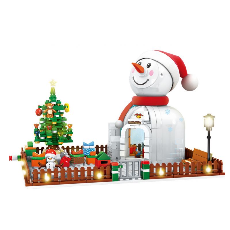 SEMBO 601156 non Lego NGÔI NHÀ QUÀ TẶNG NGƯỜI TUYẾT GIÁNG SINH bộ đồ chơi xếp lắp ráp ghép mô hình Christmas 310 khối