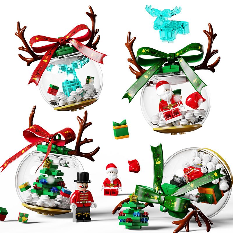 SEMBO 601155A 601155B 601155C 601155D non Lego QUẢ CẦU PHA LÊ GIÁNG SINH 4 LOẠI ÔNG GIÀ NOEL NAI SỪNG TẤM BĂNG CÂY THÔNG KẸP HẠT DẺ bộ đồ chơi xếp lắp ráp ghép mô hình Christmas 310 khối