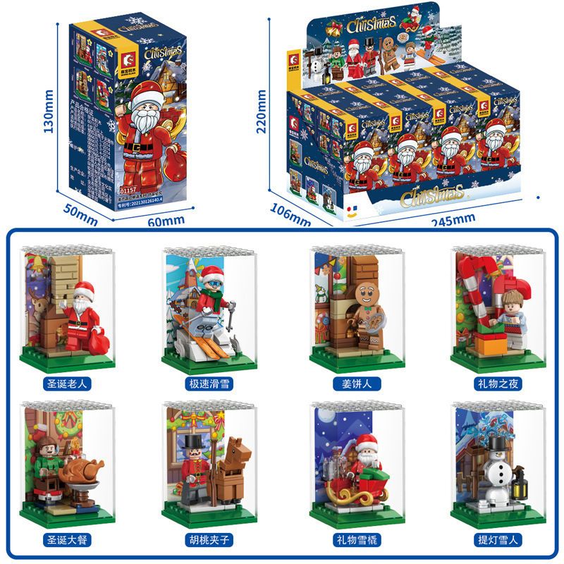 SEMBO 601157 non Lego HỘP BỊT MẮT GIÁNG SINH 4 KIỂU ÔNG GIÀ NOEL TRƯỢT TUYẾT TỐC ĐỘ GINGERBREAD MAN GIFT NIGHT CHRISTMAS DINNER NUTCRACKER SLEIGH SNOWMAN WITH LANTERN bộ đồ chơi xếp lắp ráp ghép mô hình