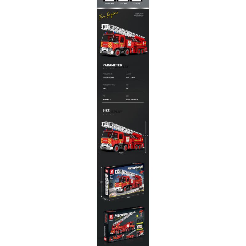REOBRIX 22005 non  XE CỨU HỎA LỤC ĐỊA bộ đồ chơi xếp lắp ráp ghép mô hình  MECHANICAL FIRE ENGINE Kỹ Thuật Công Nghệ Cao Mô Hình Phương Tiện 3266 khối