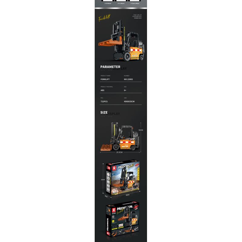 REOBRIX 22002 non  XE NÂNG KỸ THUẬT bộ đồ chơi xếp lắp ráp ghép mô hình  MECHANICAL FORKLIFT Kỹ Thuật Công Nghệ Cao Mô Hình Phương Tiện 722 khối