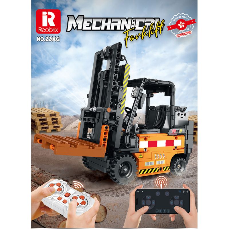 REOBRIX 22002 non  XE NÂNG KỸ THUẬT bộ đồ chơi xếp lắp ráp ghép mô hình  MECHANICAL FORKLIFT Kỹ Thuật Công Nghệ Cao Mô Hình Phương Tiện 722 khối