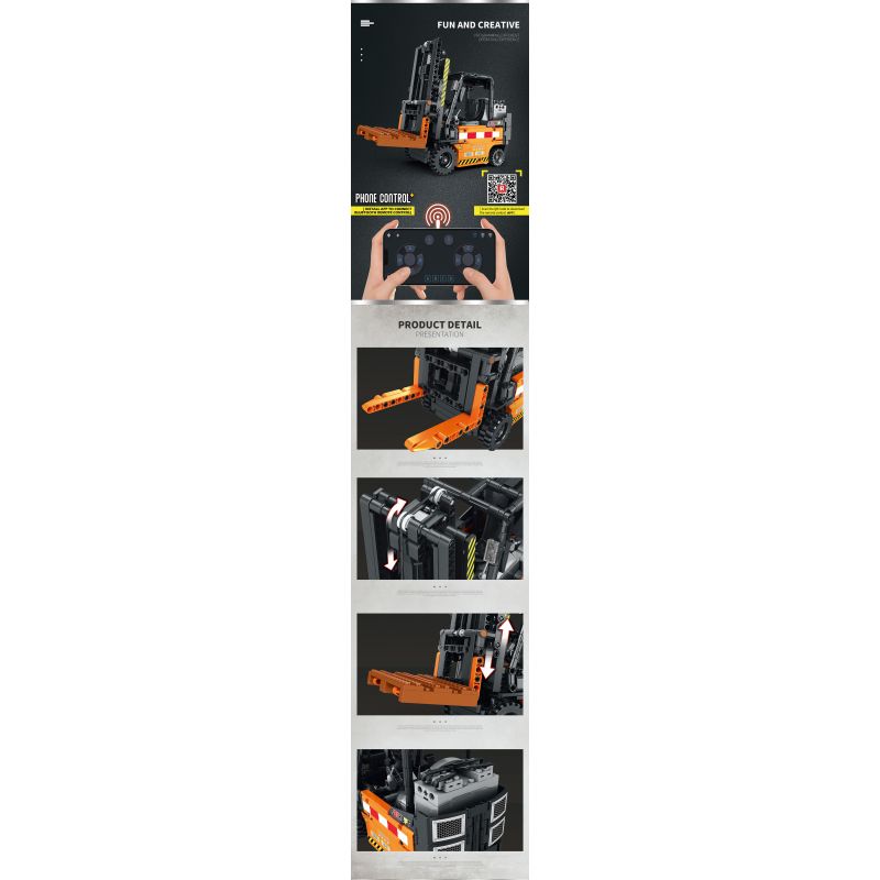 REOBRIX 22002 non  XE NÂNG KỸ THUẬT bộ đồ chơi xếp lắp ráp ghép mô hình  MECHANICAL FORKLIFT Kỹ Thuật Công Nghệ Cao Mô Hình Phương Tiện 722 khối