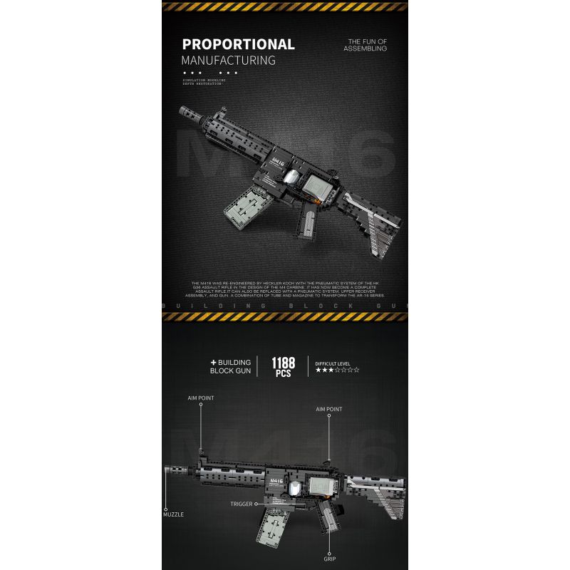 REOBRIX 77004 non  SÚNG TRƯỜNG TẤN CÔNG M416. bộ đồ chơi xếp lắp ráp ghép mô hình Gun 1188 khối