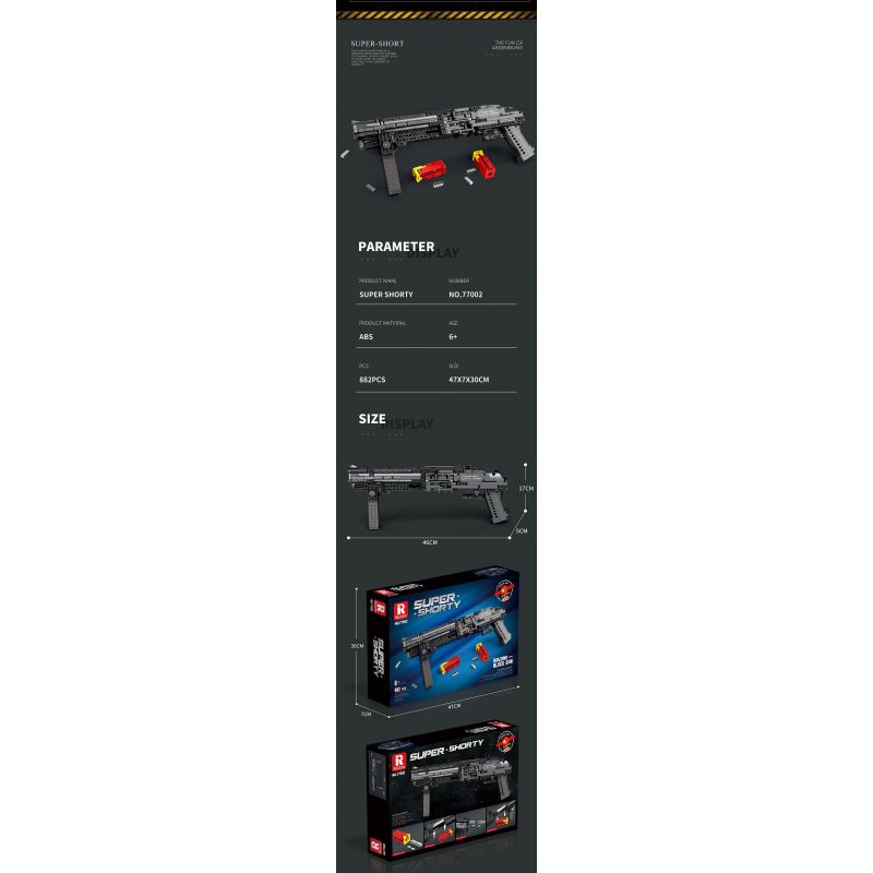REOBRIX 77002 non  CON TRAI SIÊU NGẮN bộ đồ chơi xếp lắp ráp ghép mô hình Gun SUPER SHORTY Súng 882 khối