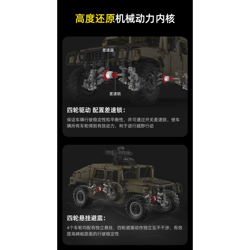 CADA DOUBLEE C61036 61036 non  XE ĐỊA HÌNH QUÂN SỰ HUMMER H1 8 tỷ lệ 1:8 bộ đồ chơi xếp lắp ráp ghép mô hình HUMVEE 3935 khối