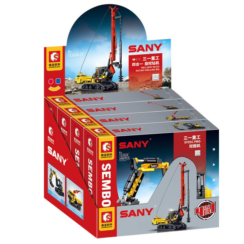 SEMBO 712024 712025 712026 712027 non  GIÀN KHOAN QUAY BỐN TRONG MỘT bộ đồ chơi xếp lắp ráp ghép mô hình Lung Tung Thuộc Nhiều Thể Loại 4IN1 SANY SR155 ROTARY DRILLING RIG 884 khối