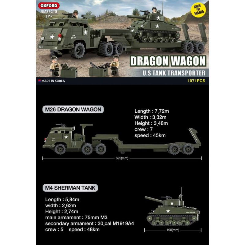 OXFORD BM35218 35218 non Lego RƠ MOÓC HẠNG NẶNG RỒNG bộ đồ chơi xếp lắp ráp ghép mô hình Military Army DRAGON WAGON U.S. TANK TRANSPORTER Quân Sự Bộ Đội 1071 khối