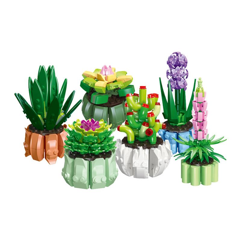 JIESTAR 92314 non Lego BONSAI 6 LOẠI THÀNH PHỐ KHÔNG ĐÊM QUÁN THẾ ÂM SEN ĐỎ NON HOA LÁ ???NG TRĂNG LUPIN LỤC BÌNH bộ đồ chơi xếp lắp ráp ghép mô hình Flowers