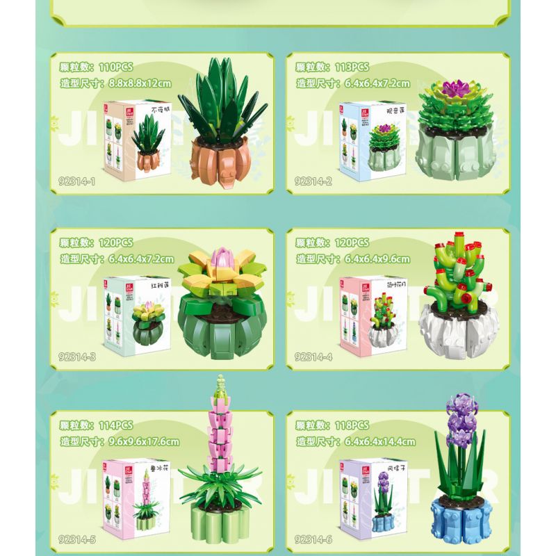 JIESTAR 92314 non  BONSAI 6 LOẠI THÀNH PHỐ KHÔNG ĐÊM QUÁN THẾ ÂM SEN ĐỎ NON HOA LÁ ???NG TRĂNG LUPIN LỤC BÌNH bộ đồ chơi xếp lắp ráp ghép mô hình Flowers