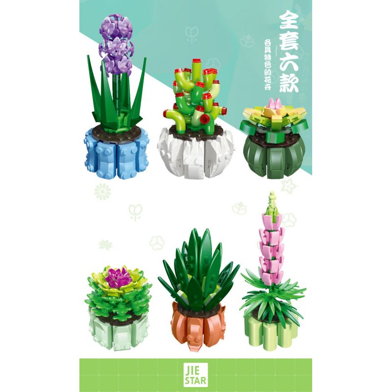 JIESTAR 92314 non  BONSAI 6 LOẠI THÀNH PHỐ KHÔNG ĐÊM QUÁN THẾ ÂM SEN ĐỎ NON HOA LÁ ???NG TRĂNG LUPIN LỤC BÌNH bộ đồ chơi xếp lắp ráp ghép mô hình Flowers