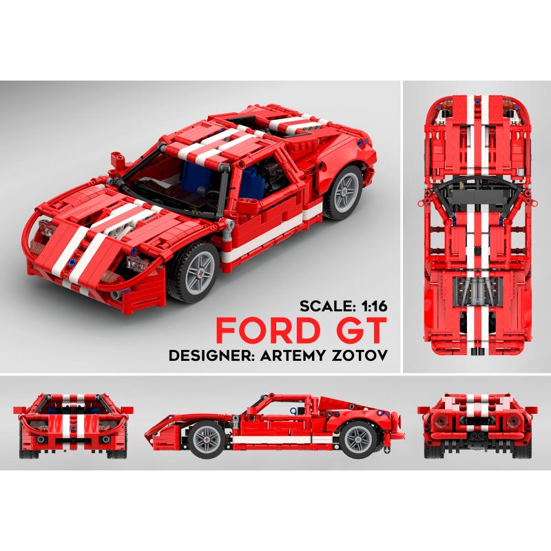 REBRICKABLE MOC-42772 42772 MOC42772 non  FORD GT 1:16 tỷ lệ 1:16 bộ đồ chơi xếp lắp ráp ghép mô hình  2005 FORD GT Kỹ Thuật Công Nghệ Cao Mô Hình Phương Tiện 852 khối
