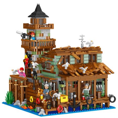 LIN07 00981 non  CÁ. bộ đồ chơi xếp lắp ráp ghép mô hình Buildings FISHING VILLAGE CABIN 1881 khối