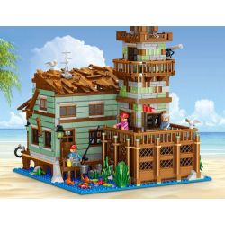 LIN07 00981 non  CÁ. bộ đồ chơi xếp lắp ráp ghép mô hình Buildings FISHING VILLAGE CABIN 1881 khối