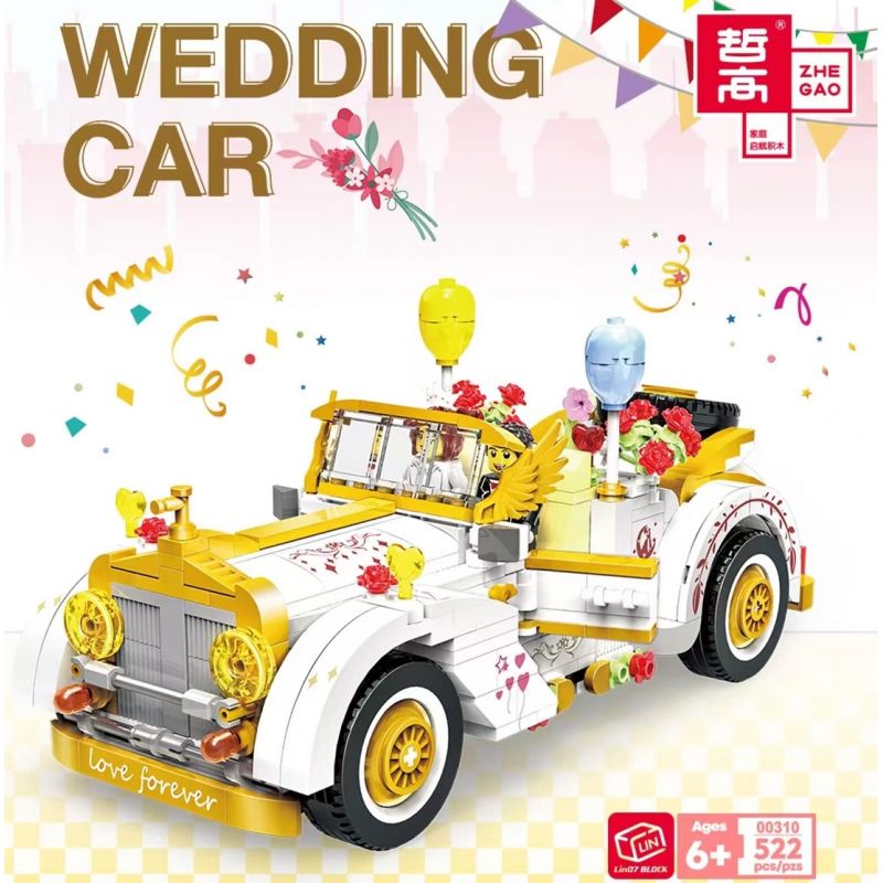 ZHEGAO 00310 non  XE CƯỚI bộ đồ chơi xếp lắp ráp ghép mô hình WEDDING CAR 522 khối