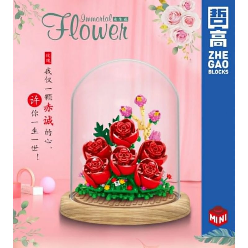 ZHEGAO 00973 non  HOA HỒNG BẢO QUẢN bộ đồ chơi xếp lắp ráp ghép mô hình Flowers IMMORTAL FLOWER