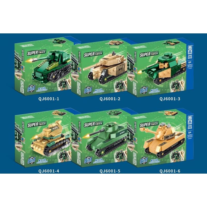 ZHEGAO QJ6001 6001 non  TANK FIT BATTLE ARMOR MECH 6 KẾT HỢP bộ đồ chơi xếp lắp ráp ghép mô hình Military Army SUPER ASSEMBLE TANK Quân Sự Bộ Đội