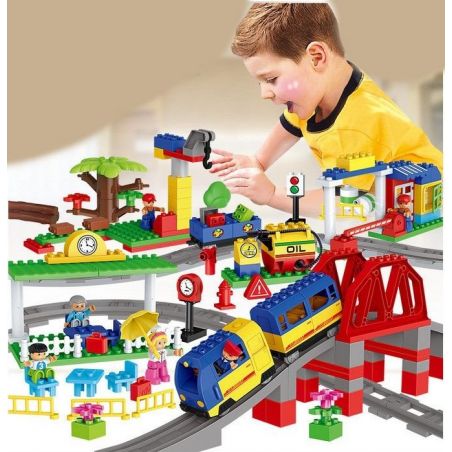 HUIMEI STAR CITY XING DOU CHENG HM315 Xếp hình kiểu    Train Super Pack 3-in-1 Tàu Hỏa động Cơ Pin Xanh Da Trời Chạy Và Ray Có Cầu Vượt 157 khối có động cơ pin