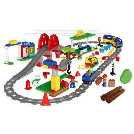 HUIMEI STAR CITY XING DOU CHENG HM315 Xếp hình kiểu    Train Super Pack 3-in-1 Tàu Hỏa động Cơ Pin Xanh Da Trời Chạy Và Ray Có Cầu Vượt 157 khối có động cơ pin