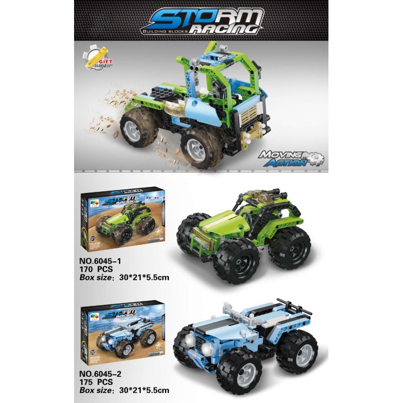 QIZHILE 6045-1 6045-2 non Lego INERTIA BEACH CAR. bộ đồ chơi xếp lắp ráp ghép mô hình Racing STORM RACING Cuộc Đua 345 khối