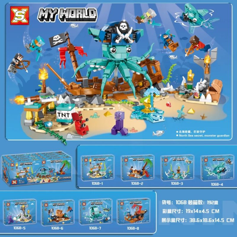 SX 1068 non Lego BEIHAI MISTRO GUARD DEMON KHỔNG LỒ 8 bộ đồ chơi xếp lắp ráp ghép mô hình Minecraft MY WORLD NORTH SEA SECRET MONSTER GUARDIAN Game Xây Dựng