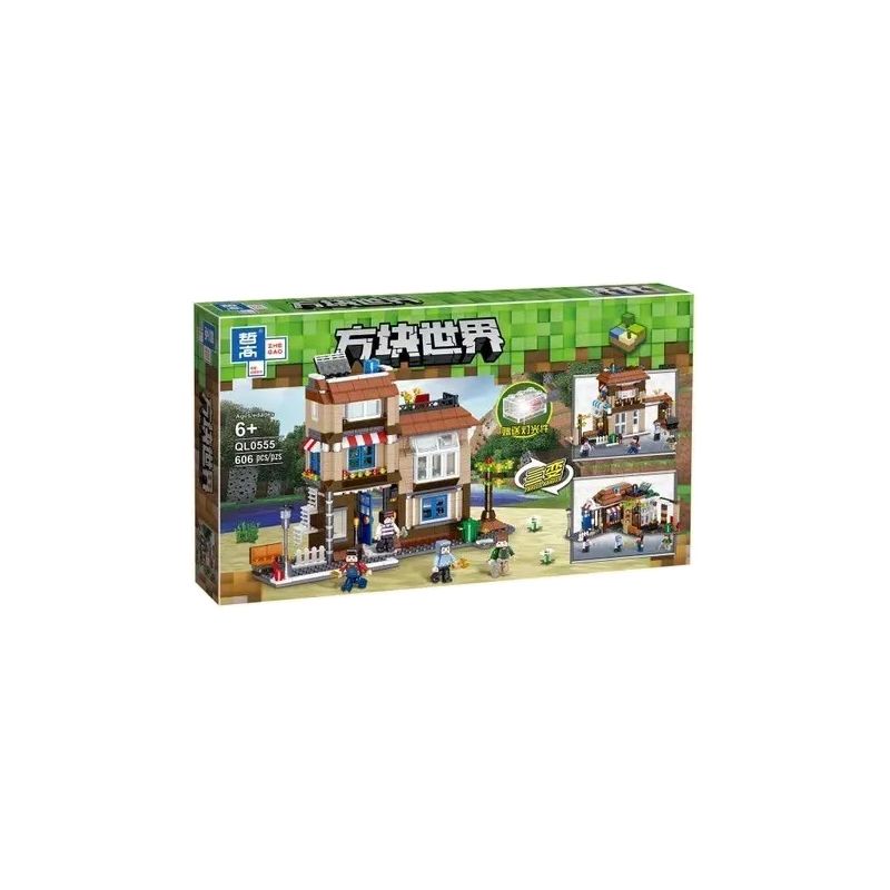 ZHEGAO QL0555 0555 non Lego BIỆT THỰ MOOS bộ đồ chơi xếp lắp ráp ghép mô hình Minecraft Game Xây Dựng 606 khối