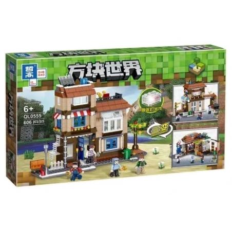ZHEGAO QL0555 0555 non  BIỆT THỰ MOOS bộ đồ chơi xếp lắp ráp ghép mô hình Minecraft Game Xây Dựng 606 khối