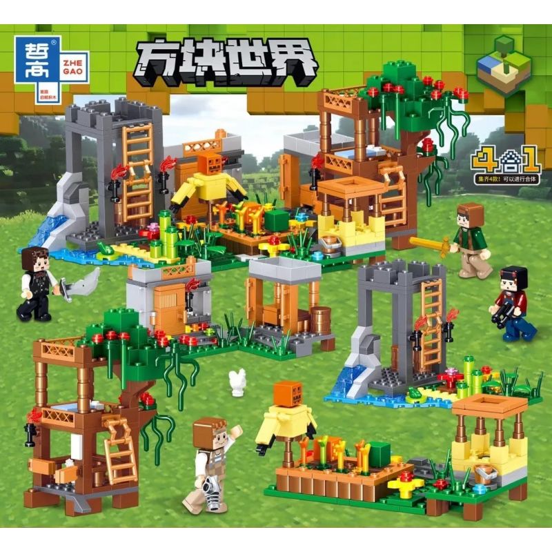 ZHEGAO QL0578 0578 non Lego THẾ GIỚI VUÔNG 4. bộ đồ chơi xếp lắp ráp ghép mô hình Minecraft Game Xây Dựng 499 khối