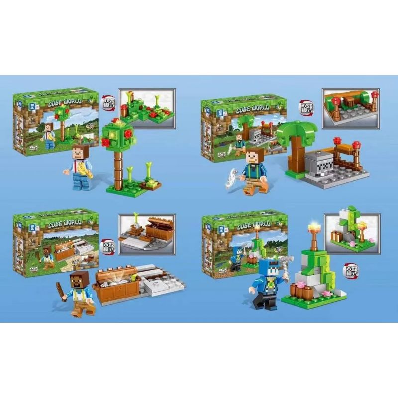 ZHEGAO QL0573 0573 non  DÂN LÀNG KHOAN PHÒNG THỦ 8 bộ đồ chơi xếp lắp ráp ghép mô hình Minecraft CUBE WORLD Game Xây Dựng