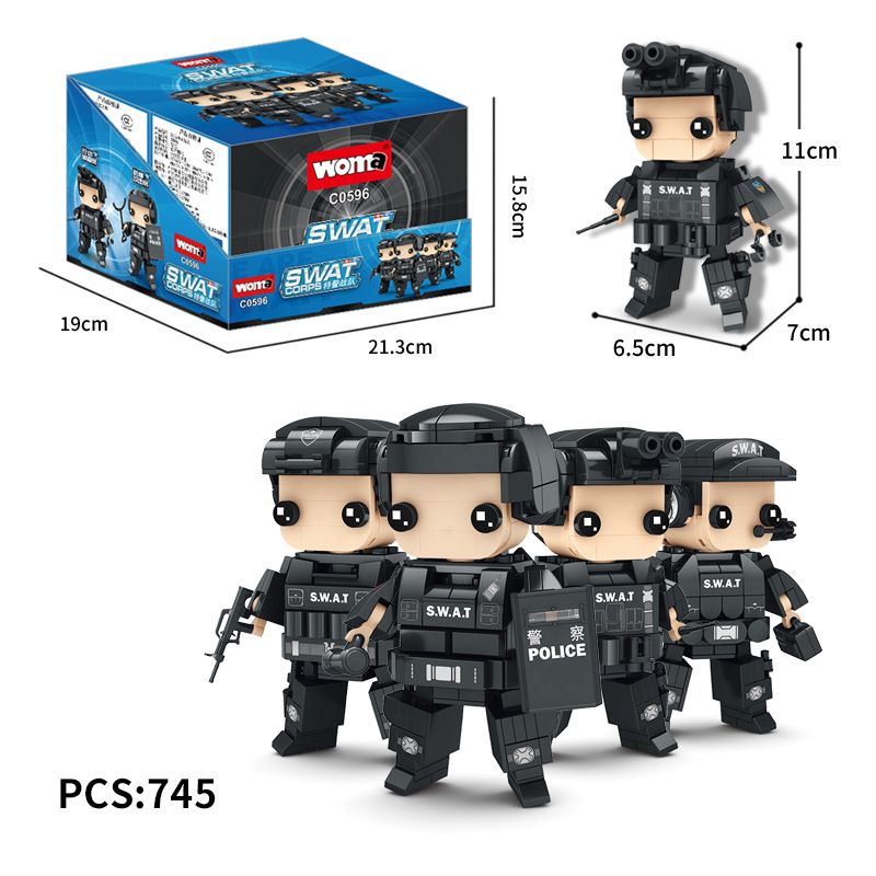 WOMA C0596 0596 non  ĐỘI CẢNH SÁT ĐẶC BIỆT 4 ĐIỀU TRA VIÊN HÀNH ĐỘNG KẺ TẤN CÔNG CHỐNG CHÁY NỔ CHỈ HUY SNIPER bộ đồ chơi xếp lắp ráp ghép mô hình Swat Special Force SWAT CORPS Đặc Nhiệm 745 khối