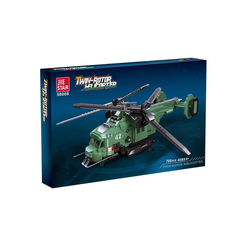 JIESTAR 58008 non  MÁY BAY TRỰC THĂNG CÁNH QUẠT ĐÔI bộ đồ chơi xếp lắp ráp ghép mô hình Computer Games TWIN-ROTOR HELICOPTER Trò Chơi 705 khối