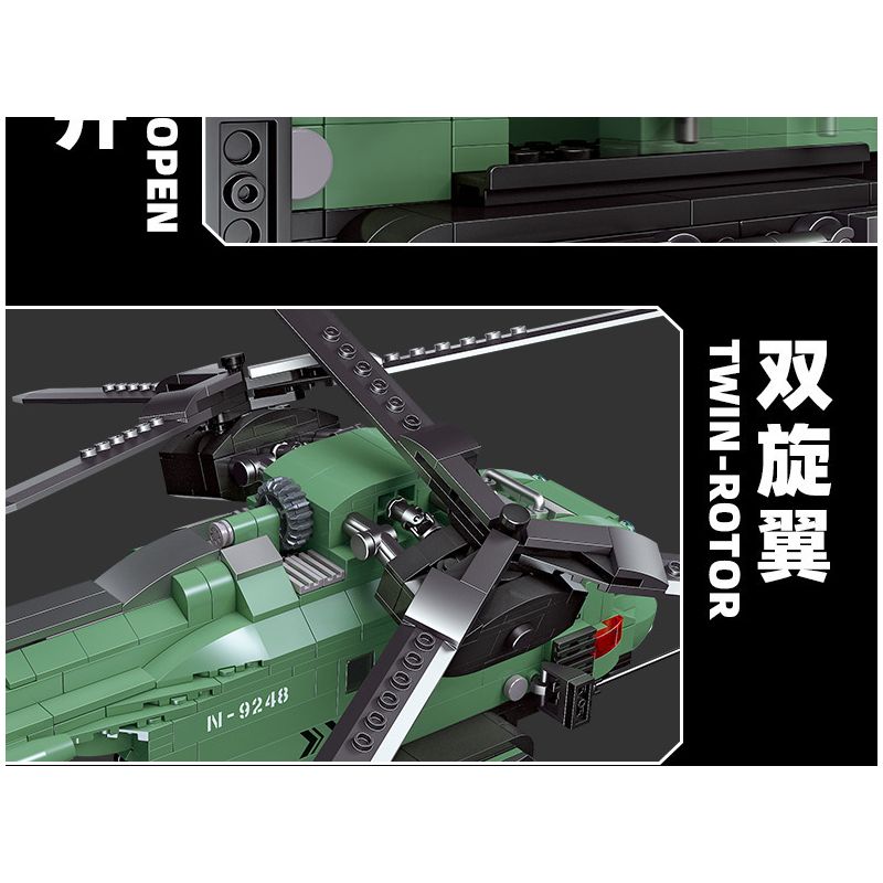 JIESTAR 58008 non  MÁY BAY TRỰC THĂNG CÁNH QUẠT ĐÔI bộ đồ chơi xếp lắp ráp ghép mô hình Computer Games TWIN-ROTOR HELICOPTER Trò Chơi 705 khối