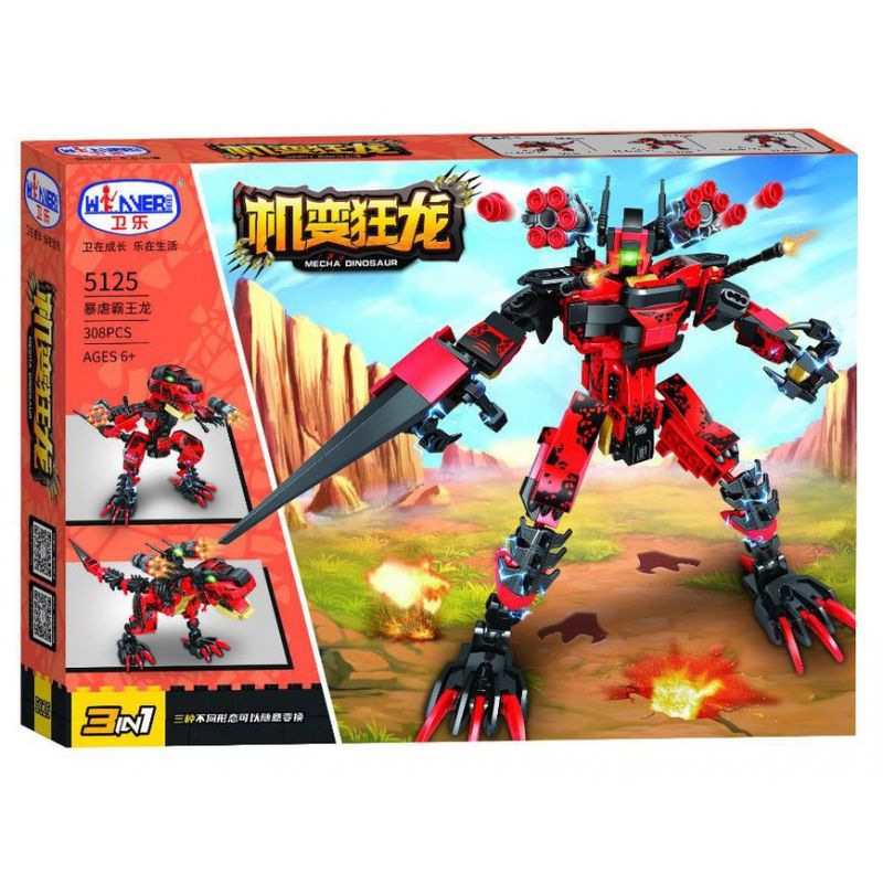 Winner 5125 non  RÂU RỒNG bộ đồ chơi xếp lắp ráp ghép mô hình MECHA DINOSAUR 308 khối