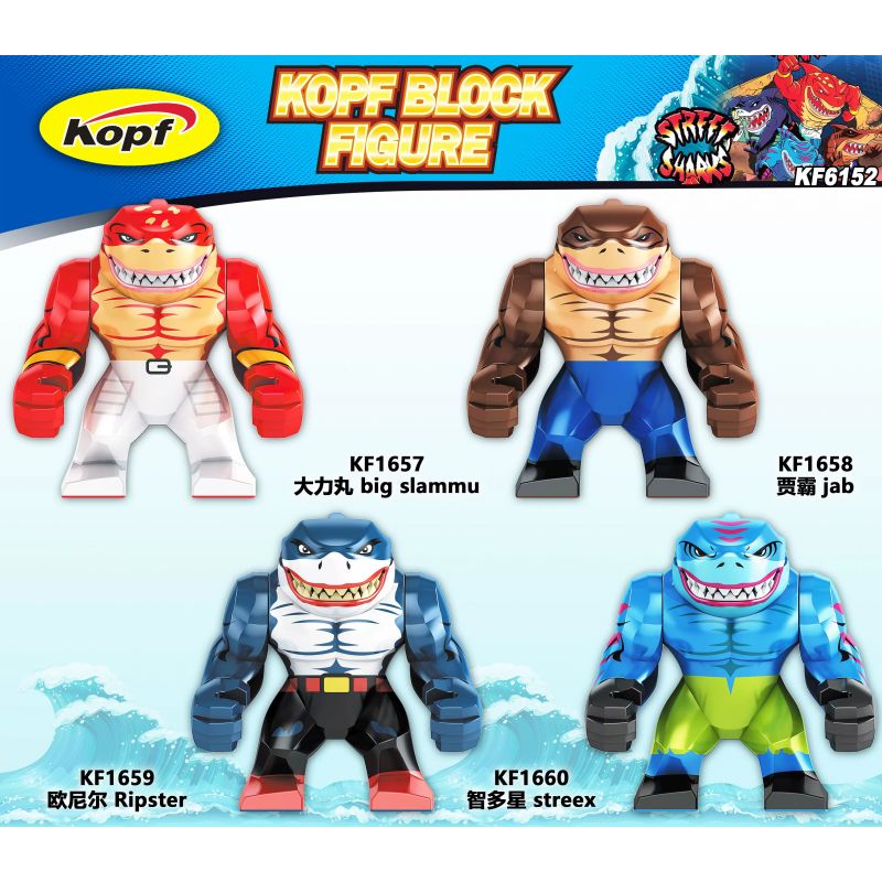 KOPF KF1657 1657 KF1658 1658 KF1659 1659 KF1660 1660 KF6152 6152 non Lego SHARKMAN NHÂN VẬT NHỎ 4 LOẠI bộ đồ chơi xếp lắp ráp ghép mô hình Collectable Minifigures STREET SHARKS Búp Bê Sưu Tầm