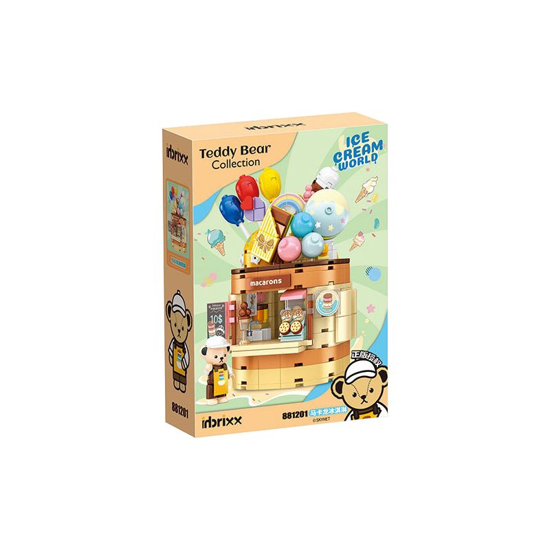 INBRIXX 881201 non  GẤU BÔNG KEM MACRON bộ đồ chơi xếp lắp ráp ghép mô hình TEDDY BEAR ICE CREAM WORLD