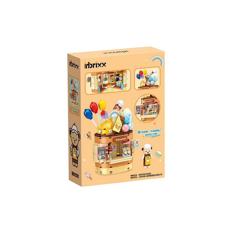 INBRIXX 881201 non  GẤU BÔNG KEM MACRON bộ đồ chơi xếp lắp ráp ghép mô hình TEDDY BEAR ICE CREAM WORLD