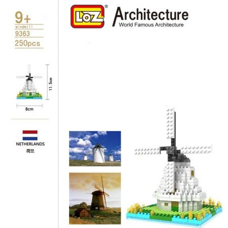 LOZ 9363 Xếp hình kiểu Nanoblock ARCHITECTURE Windmill Cối Xay Gió 250 khối