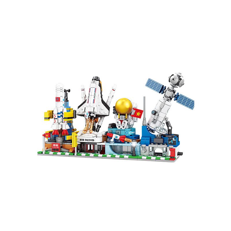 LWCK 80022 non Lego 4 SPACE STREET VIEWS SHENJIAN CƠ QUAN VŨ TRỤ BẢO TÀNG KHÔNG GIAN THIÊN CHÂU-1 bộ đồ chơi xếp lắp ráp ghép mô hình Modular Buildings Mô Hình Nhà Cửa 836 khối