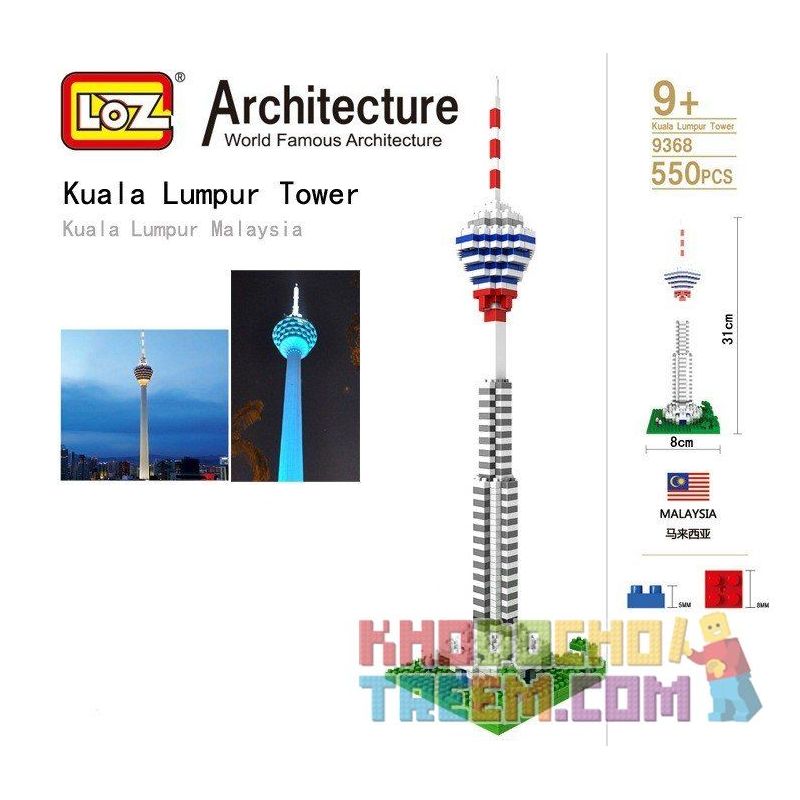 LOZ 9368 Xếp hình kiểu Nanoblock ARCHITECTURE Kuala Lumpur Tower Tháp Kuala Lumpur 550 khối