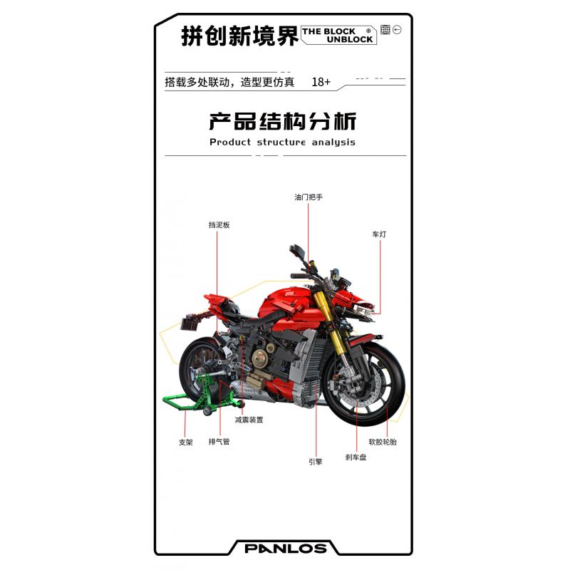 PanlosBrick 672105 Panlos Brick 672105 non  XE MÁY DUCATI V4 tỷ lệ 1:5 bộ đồ chơi xếp lắp ráp ghép mô hình  SUPERLEGGERA V4 Kỹ Thuật Công Nghệ Cao Mô Hình Phương Tiện 2221 khối