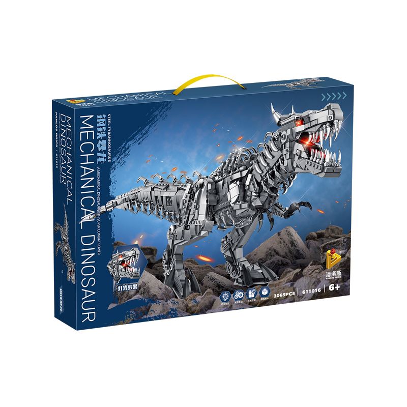 PanlosBrick 611016 Panlos Brick 611016 non  KHỦNG LONG CƠ TYRANNOSAURUS THÉP bộ đồ chơi xếp lắp ráp ghép mô hình Dino MECHANICAL DINOSAUR 2065 khối