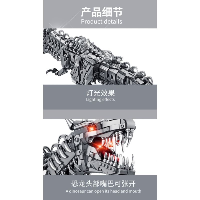PanlosBrick 611016 Panlos Brick 611016 non  KHỦNG LONG CƠ TYRANNOSAURUS THÉP bộ đồ chơi xếp lắp ráp ghép mô hình Dino MECHANICAL DINOSAUR 2065 khối