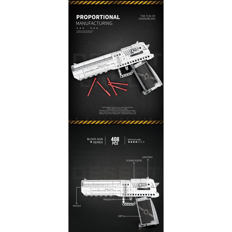 REOBRIX 77001 non  SA MẠC ĐẠI BÀNG. bộ đồ chơi xếp lắp ráp ghép mô hình Gun DESERT EAGLE Súng 408 khối