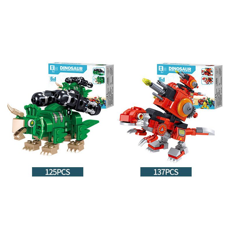 B BRAND QL0209 0209 non  KHỦNG LONG MECH 6 TRONG 1 bộ đồ chơi xếp lắp ráp ghép mô hình Dino DINOSAUR MECHA 670 khối