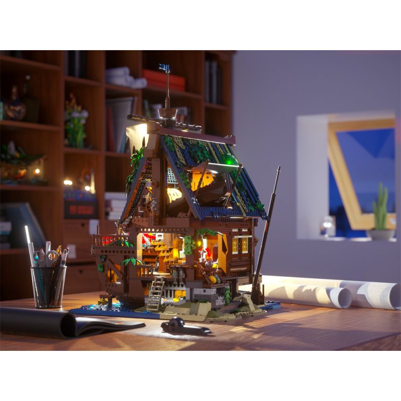 FUNWHOLE F9011 9011 non  QUÁN RƯỢU BẾN TÀU THỜI TRUNG CỔ bộ đồ chơi xếp lắp ráp ghép mô hình Creator Expert Chuyên Gia Sáng Tạo 2143 khối