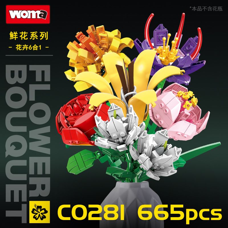 WOMA C0281 0281 non Lego 6 LOẠI HOA LILY CROCUS HỒNG NHÀI DÂM BỤT TRÀ bộ đồ chơi xếp lắp ráp ghép mô hình City FLOWER BOUQUET Thành Phố 665 khối